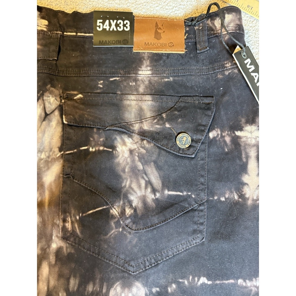 MAKOBI Brown Tie-Dye Mens 54x33 Comfort Fit Waist Jeans Urban Designer NEW - Picture 6 of 14